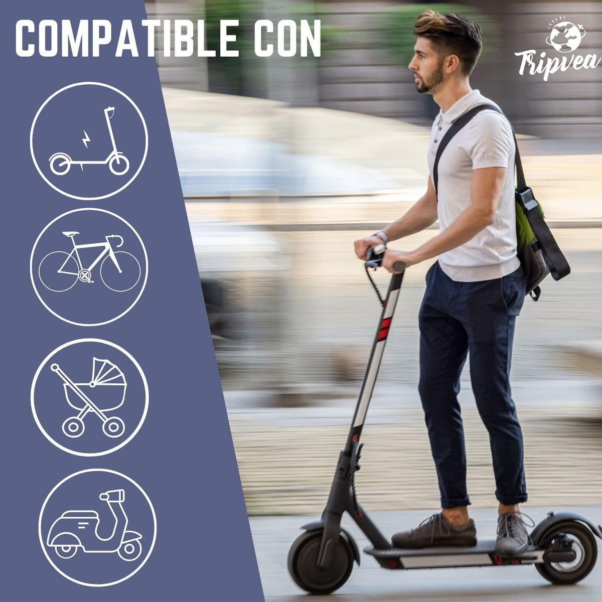 TRIPVEA® Antirrobo patinete eléctrico, velo, cochecito – Candado ultra resistente – Antirrobo – Cadena 9 eslabones – Longitud antirrobo 55 cm – Ø esposas 7,5 cm – Cerradura + 3 llaves