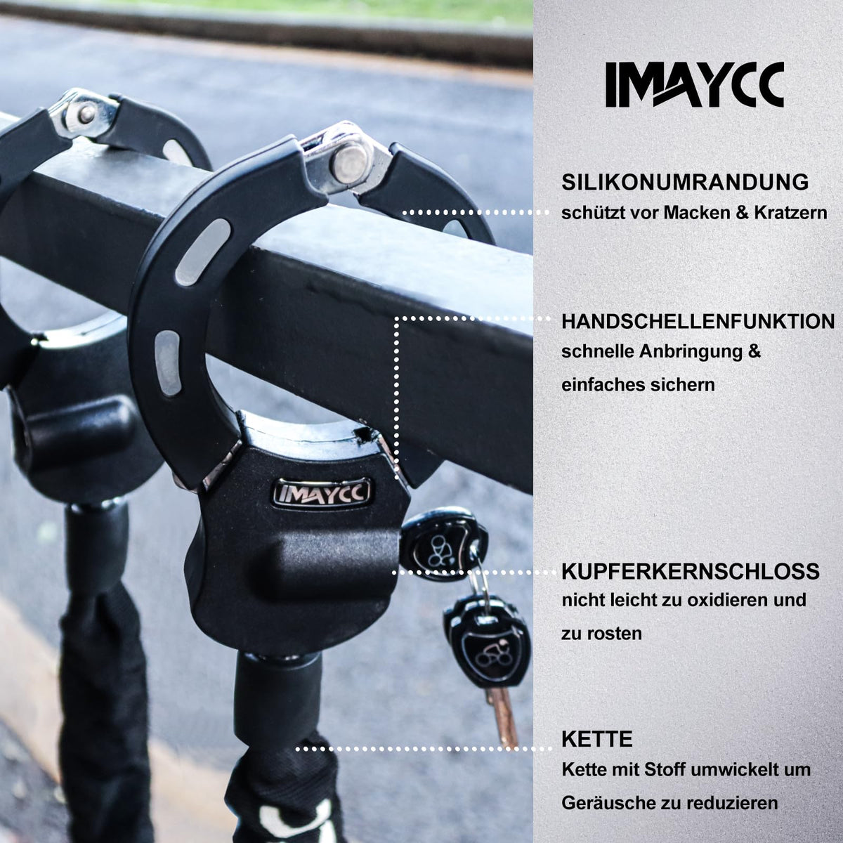 IMAYCC Candado Patinete Electrico,Candado Esposas Bicicleta Antirrobo, Candado bicicleta Ideal para Motos, Verjas, Vallas, Scooters, Cochecitos de Niños, Etc.